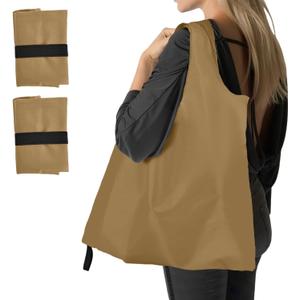 Washable Reusable Grocery Bags, Foldable Reusable Shopping Bags, Polyester Tote, Pocket Size Carrier (C6-khaki 2)