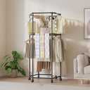Clothes Rack with Wheels, Hexagonal Rolling Clothing Rack for Hanging Clothes, Clothes Drying Rack, Garment Storage for Bedroom, Laundry, Balcony (68" H)