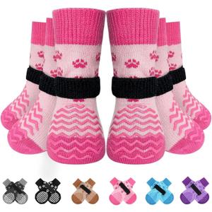 EXPAWLORER 6Pcs Anti Slip Dog Socks to Prevent Licking Paws, Pet Shoes for Winter, Double Sides Dog Boots & Paw Protectors Booties for Hardwood Floors with Grippers Small Senior Dogs XXS