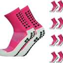 Aimery 4 Pairs Mens Grip Soccer Socks Non Slip Grippy Women Socks for Football Basketball Sports (One Size, 4pink)
