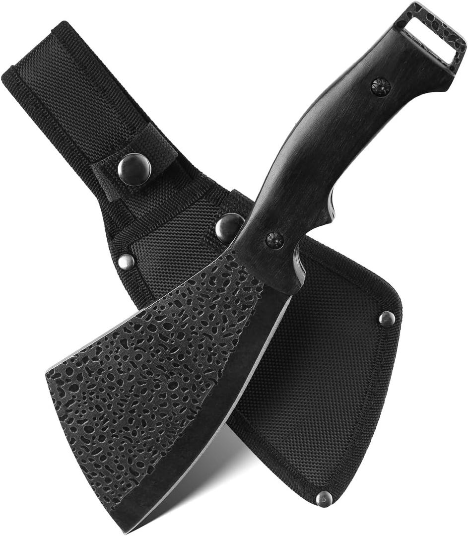 11 Inch Hatchet with Sheath, Small Compact Machete Axes, Fixed Blade Full Tang Camping Tactical Knife for Woodworking, Garden Machete Axe with Sheath for Bushcraft Yards Bushes Wood, A2BK (Black)