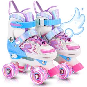 Roller Skates for Girls and Kids, PLIIMONA Toddler 4 Size Adjustable Roller Skates, All 8 Wheels Light up - Fun Illuminating for Girls and Boys, Beginner Kids Roller Skates Indoor Outdoor