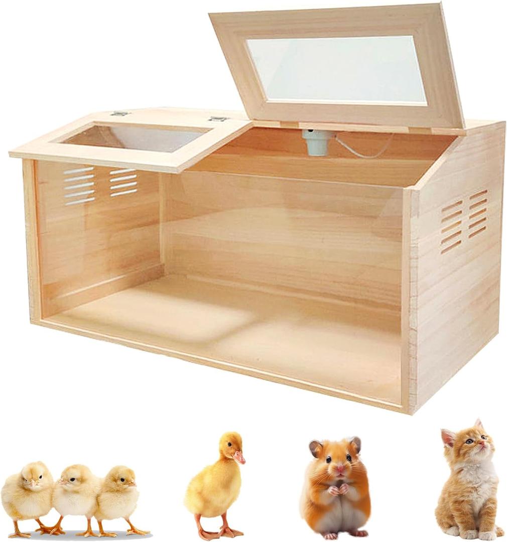 Solid Wood Chicken Brooder Box with Lighting Kit & Thermometer - Indoor Brooding for 25 Chicks (32x16x16) - Ideal for Chickens, Ducks, Quails, Hamsters & Lizards (XL)