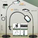 10X Rectangular Magnifying Glass with Light and Stand, 24" Flexible Gooseneck Floor Lamp, 3-in-1 LED 5 Color Modes, Brightness Stepless Dimmable Lighted Magnifier Hands Free for Craft, Hobby, Reading (Black)