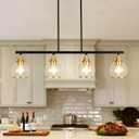 Island Light for Kitchen, 4-Light Black and Gold Kitchen Island Farmhouse Linear Hanging Pendant Chandeliers, Matte Black Dining Room Light Fixture Over Table with Clear Round Glass Shades