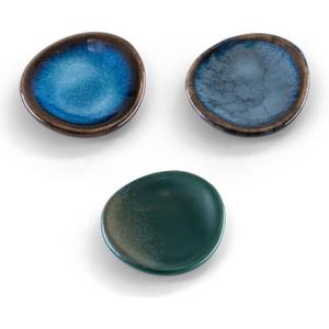 Small Ceramic Spoon Rest 3PCS for Coffee Tea Spoon Kitchen Counter Dining Table Decor, Stable Glaze Sauce Tray Porcelain Utensil Spoon Holder for Stove Top Coffee Bar Easy Clean (Orbicular-1)