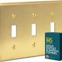 Rio Salto BRASS Toggle Light Switch Cover Plate Triple Toggle Flip Switch Outlet Covers 3 Light Switch Cover Plate Brushed Brass Gold Metal Deco Collection, Midsize 6.75" X 4.94"