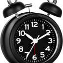 AKCISOT Loud Alarm Clock for Heavy Deep Sleepers,3 Inches Analog Metal Twin Bell Clocks Battery Operated with Backlight for Bedroom Bseide, Old Fashioned for Desk Home Decoration (Black)
