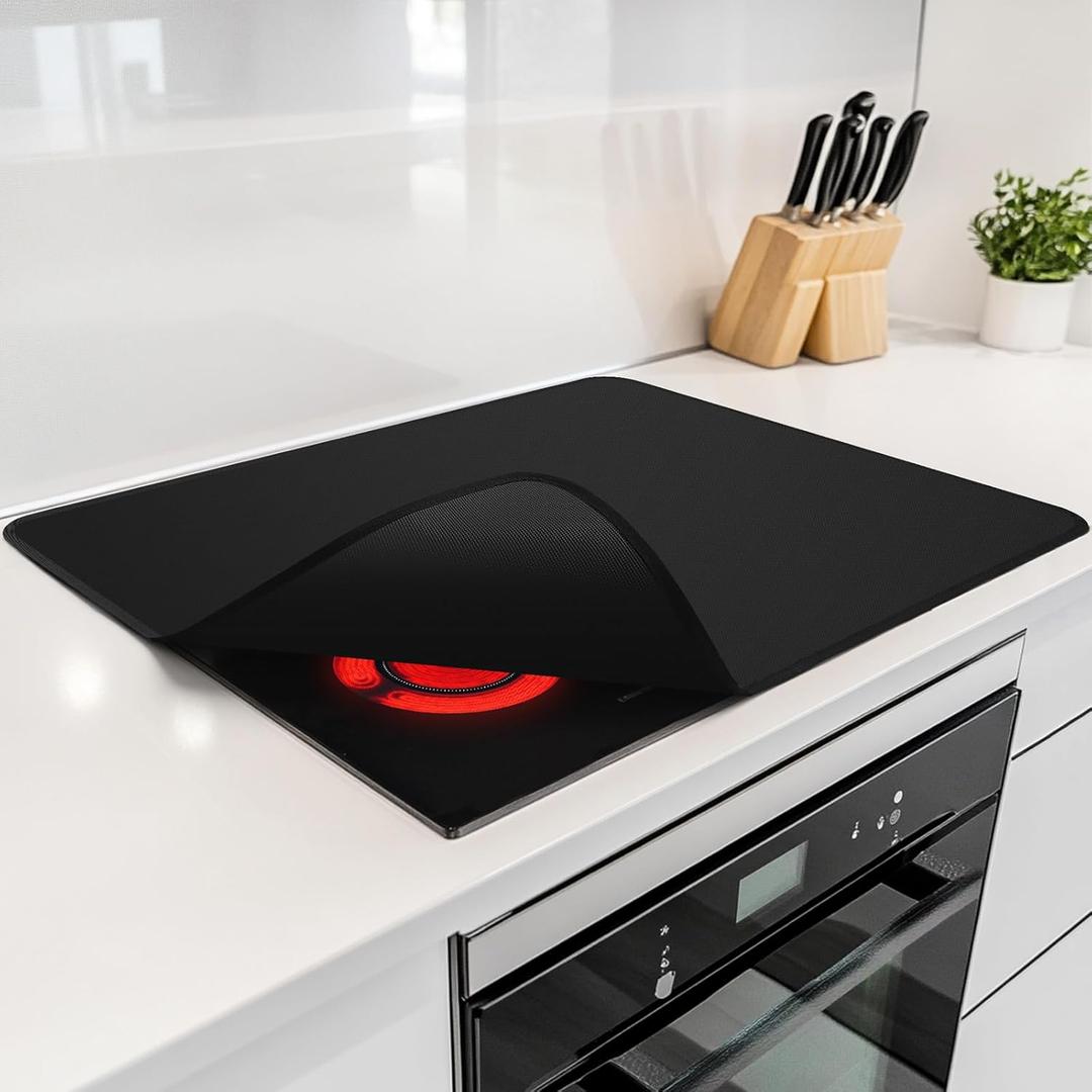 FLASLD Fireproof Electric Stove Top Cover, Heavy Duty Double 29.521 Inches Pad for Glass Top Stove, Heat Resistant GlassTop Stove Mat, Kitchen Flat Cooktop Protector for Cat