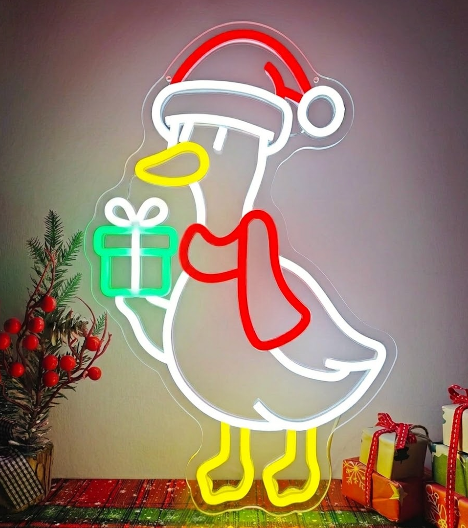 Christmas Neon Sign for Wall Decor Dimmable Christmas Goose LED Neon Light for Party Bedroom Christmas Decor for Window Kids Room Santa Claus Sign Festival Gifts for Kids Size 15.7 * 8.7in