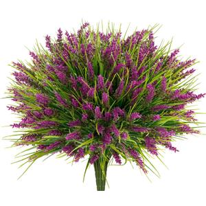 20 Bundles Artificial Plants Outdoor, UV Resistant Fake Flowers Realistic Faux Lavender Shrubs for Porch Garden Window Box Home Decoration (Rosy)