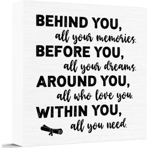 5 x 2026 Graduation Wood Box Sign for Graduate Gifts, Positive Quote Behind You All Your Memories Wooden Box Block Sign for Grad Party Favors Supplies Tabletop Home, Black White
