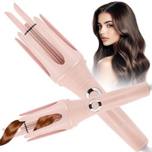 JAMIEWIN Automatic Hair Curler, 28mm Rotating Curling Iron with 3 Temperatures, Fast Heating Curling Tongs Anti-Scald, Anti-Tangle Curling Wand with Negative Ions for Medium Long Hair (1 Curling Barrels, Pink)