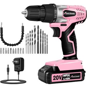 AVID POWER 20V Cordless Drill Set for Home DIY & Beginner Projects - Lightweight Power Drill with Battery Charger & 22 Bits, Variable Speed, 3/8" Keyless Chuck, Ideal for Furniture Assembly (Pink)