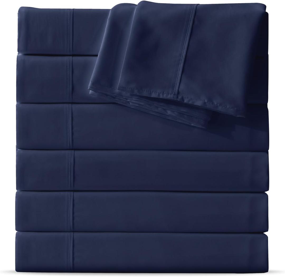 Maple&Stone Twin Flat Sheet 6 Pack,Premium Soft & Breathable,Brushed Microfiber Fabric,Anti-Shrinkage & Non-Fading,Bulk Flat Sheets Only Twin Size(Navy)