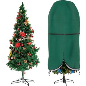 Christmas Tree Cover with Adjustable Straps, Upright Xmas Tree Storage Bag with Zipper & Drawstring for up to 9 Foot Artificial Tree Standing with Ornaments, Waterproof, Dustproof