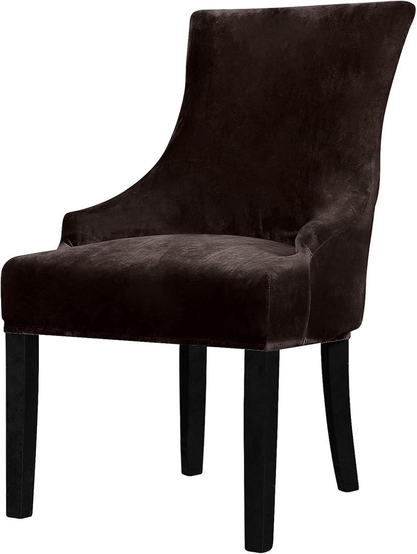 Lellen Velvet Stretch Wingback Chair Cover Slipcover - Reusable Protector Cover for Dining Room Banquet Home Decor etc Machine Washable Hand Washable (Set of 1, Brown)