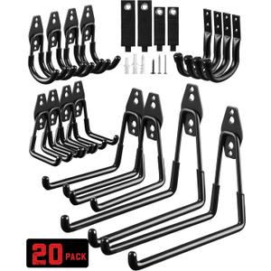 LANDNEOO Garage Hooks, 20-Pack Steel Garage Accessories for Organization and Storage, Heavy Wall Mount Duty Hooks with Anti-Slip Coating for Hanging Ladder, Bike, Power Tools and More Tools, Black