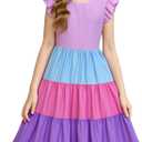 LQSZ Girls Summer Dresses with Ruffle Short Sleeve Midi Casual A-Line Twirly School Sundress Size 3-12 Years (7-8 Years)