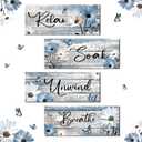 Sunnyray 4 Pcs Farmhouse Bathroom Wall Decor Sign Spring Daisy Tulip Flowers and Butterfly Bathroom Wall Art Relax Soak Unwind Breathe Rustic Wood Plaque Decor(10 x 4 Inch,Blue)