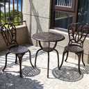 3 Piece Bistro Set,Outdoor Patio Set,Anti-Rust Cast Aluminum Bistro Table Set for Park Yard Front Porch Furniture(New Brown)…