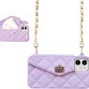 UnnFiko Wallet Case Compatible with iPhone 11, Cute Light Luxury Bag Design, Purse Flip Card Pouch Cover Soft Silicone Case with Handstrap Long Shoulder Strap (Purple, iPhone 11)