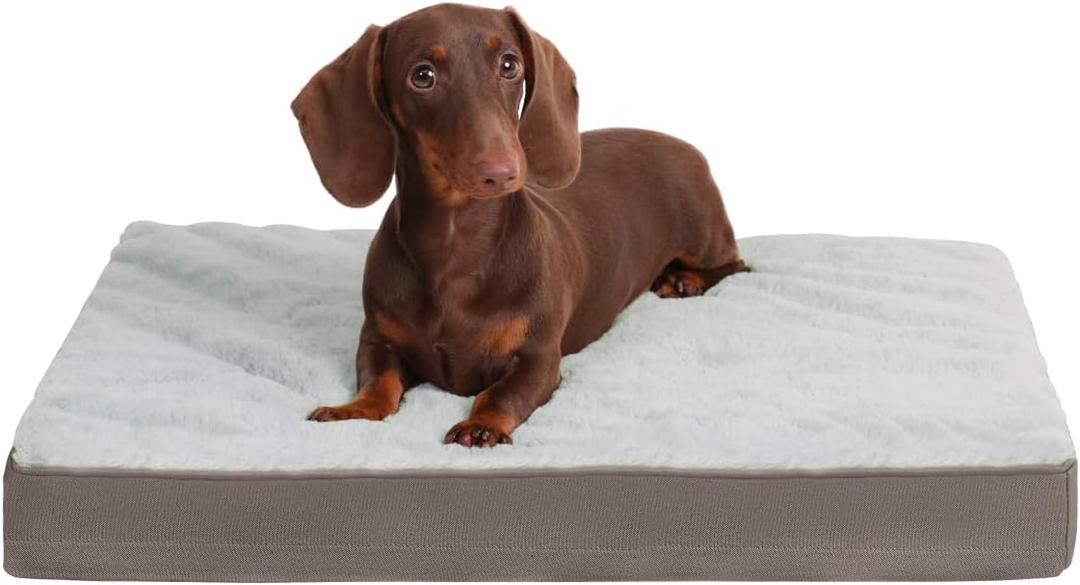 KSIIA Orthopedic Dog Crate Bed Waterproof Dog beds for Small Dogs Deluxe Plush Washable Pet Mat with Egg Crate Foam & Removable Cover, 21 x 13 Inch, Gray (Light Grey)
