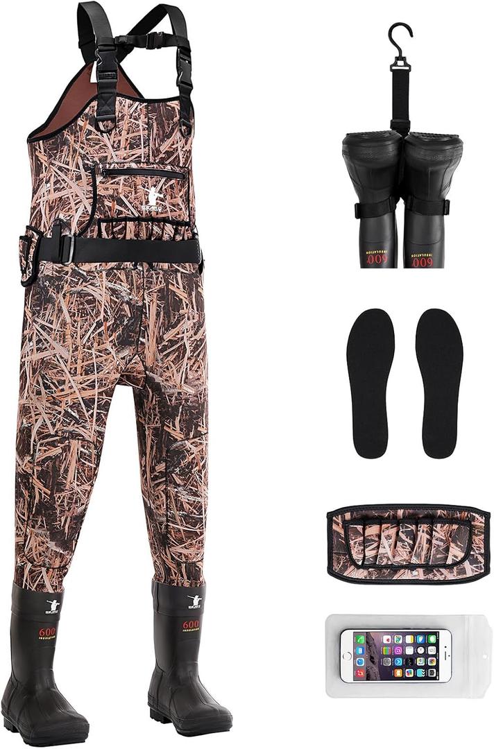 GearOZ Duck Hunting Waders for Men, Waterproof Bootfoot Chest Wader Insulated Neoprene Camo Waders with Boot Hanger for Fishing, Waterfowl Hunting Breathable Hunter Waders Weighters, Size 10