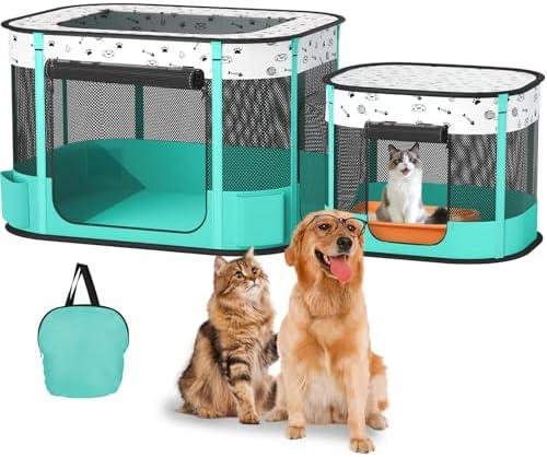 BUFOR Portable Cat Playpen, Foldable Pet Dog Playpen, for Kitten Puppy Play Pen Indoor/Outdoor, Cats Enclosure Cages Tent with Carrying Case, 600D Oxford 8-Rods, 32"x24"x22", Green  BUFOR Portable Cat Playpen, Foldable Pet Dog Playpen, for Kitten Puppy Play Pen Indoor/Outdoor, Cats Enclosure Cages Tent with Carrying Case, 600D Oxford 8-Rods, 32"x24"x22", Green