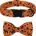 Lionet Paws Halloween Dog Collar with Bowtie - Cute Cotton Adjustable Fall Bowtie Dog Collar with Metal Buckle for Small Medium Large Dog Girl Boy Gift, L, Neck 16-24in