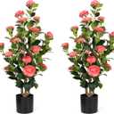 Romantic Season 2Pack Artificial Camellia Tree 3FT, Pink Faux Camellia Plant Fake Potted Camellia Flower Tree Plastic Camellia Tree for Modern Home Office Living Room Floor Dcor Indoor