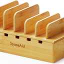 SpaceAid Bamboo Charging Station for Multiple Devices, Cell Phone Docking Stations for Multi Laptop, Tablets and iPads, Nightstand Bedside Desk Device Charger Organizer (Natural)