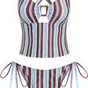 ZAFUL Women's Tankini Set V Neck Tummy Control Floral Printed Tie Side Thong Bikini Swimsuits 2 Piece Bathing Suits M