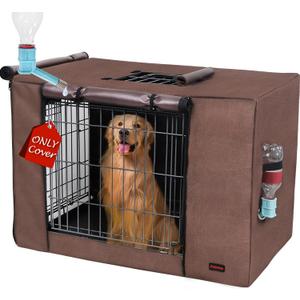 Dog Crate Cover 36 Inch - Three Doors Waterproof Dog Kennel Cover, 600D Oxford Fabric Cage Covers with a Water Bottle Nozzle, Allowing Dogs to Drink Water at Any Time. Brown (Cover Only)