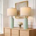 24" Modern Ceramic Green Bedside Lamp Set of 2 Table Lamp for Bedroom Decor Farmhouse Table Lamp for Living Room Office Dorm (24" Large Creen-2 Pack)