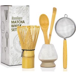 Matcha Whisk Set 5pcs  Bamboo Matcha Whisk (Chasen), Whisk Holder, Chashaku Scoop, Spoon, Fine Mesh Sifter, Starter Matcha Kit for Beginners, Tea Ceremony Gifts