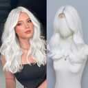 MORICA White Wigs for Women 18 Inch Middle Part Medium Length Short Curly Wavy Wigs,Natural Synthetic Hair Womens Wigs for Daily Party/Halloween Use18inchWhite