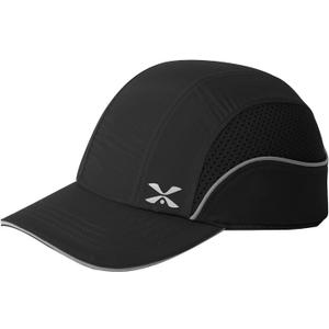 Lightweight Safety Bump Cap - Breathable Baseball Style Protective Hat with Reflective Stripes (Long Brim, Black)
