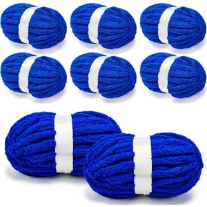 Chunky Chenille Yarn for Crocheting/Arm Knitting, Super Soft Jumbo Knit Blanket Yarn Purplish Blue 8 Pack (32 yds, 8.5 oz Each Pack)