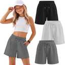 3 Pack Girls' Shorts | Summer, Drawstring, Elastic Waist, Casual, Athletic, Loose Shorts, with Pockets, Back to School