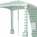 AMMSUN Beach Cabana, 6.5'6.5' Beach Canopy, Easy Set up and Take Down, Cabana Tent with Sand Pockets, Instant Sun Shade with Side Wall, Elegant Mint Stripes