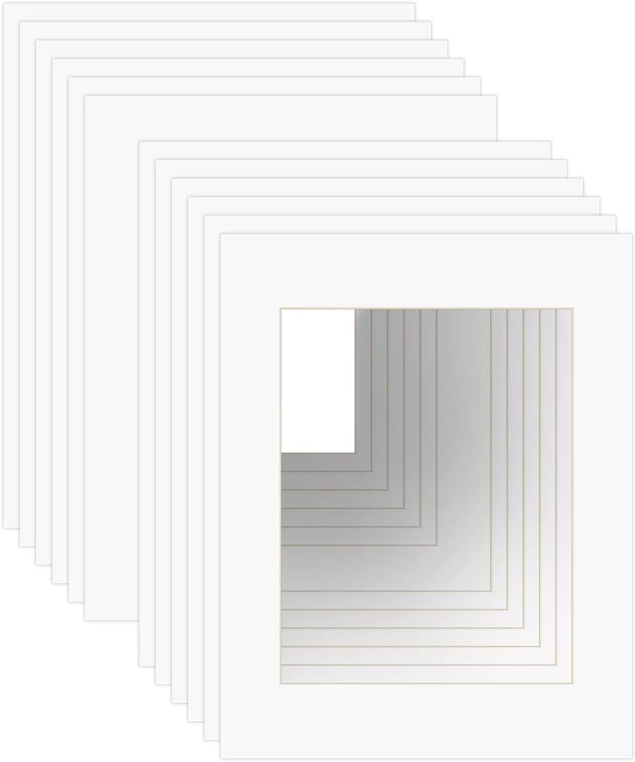 ZBEIVAN 11x14 White Picture Mats with Core Bevel Cut Frame Mattes for 8x10 Pictures - Pack of 12