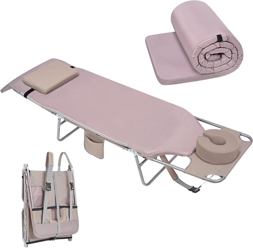 3 in 1 Women Comfort Backpack Beach Tanning Lounge Chair with Cushion Face Hole Softer Padded Adjustable Washable, Folding Layout Sun Chair for Adults Outside Reading Sunbathing Poolside, 6 Position