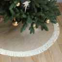 ORTIGIA 48 Inch Christmas Tree Skirt Linen Burlap with Tassels Fringe Trim Boho Farmhouse Rustic Christmas Tree Skirt Collar Decoration for Xmas Winter Home Holiday Indoor Outdoor Seasonal Decors