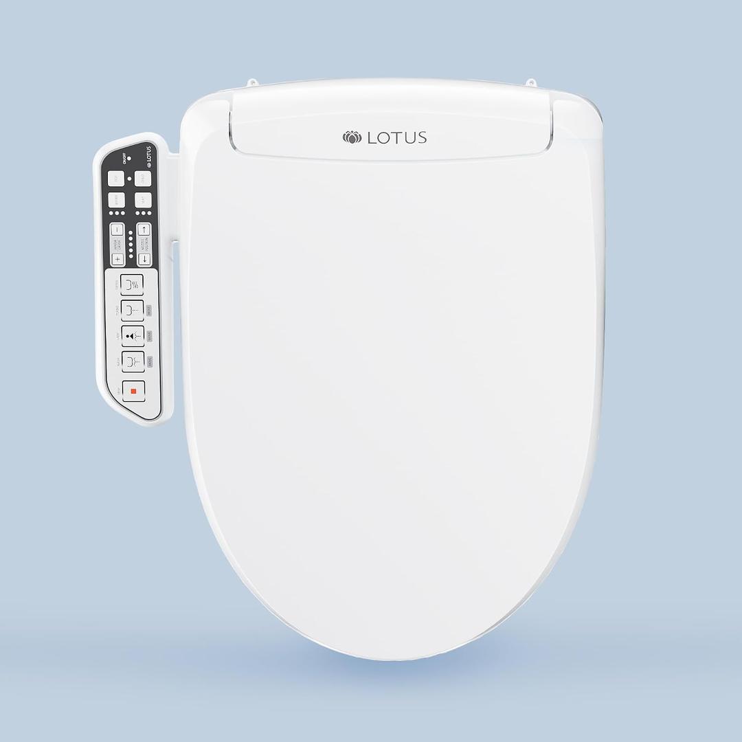 Lotus Bidet ATS-500 Elongated | Heated Toilet Seat with Adjustable Warm Water Wash, Stainless Steel Nozzle, Side Control Panel, Warm Air Dryer, Eco Mode, Easy DIY Installation