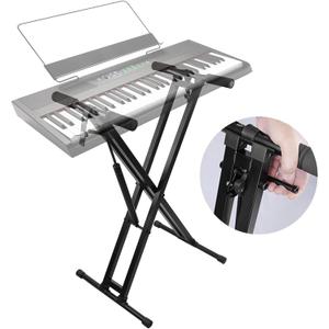 GUITTO Keyboard Piano Stand Gas Spring One-button Easy and Smooth Lifting Function Heavy Duty X Style Adjustable and Portable Music Keyboard Stand with Locking Straps with Skid-proof Pads GKS-02