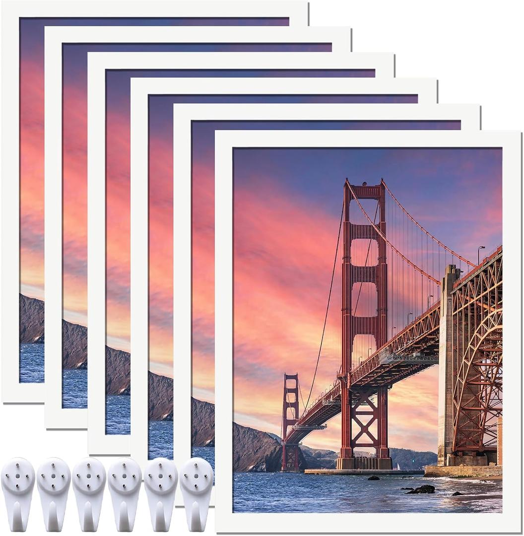 6 Sets 12x16 Picture Frame, Frames for 12 x 16 Canvas Collage Photo Poster Certificate Diamond Painting Art Wall Gallery, High Transparent Horizontal Vertical White 12 by 16 Inches