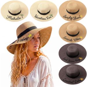 Berlune 6 Pcs Embroidered Straw Hats Wide Brim Summer UPF 50+