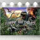 Sensfun Dinosaur Birthday Backdrop Dinosaurs World Happy Birthday Banner 3D Jungle Dino Park Bday Decorations Photography Background Boys Kids Bday Cake Table Party Supplies Photo Booth 7x5ft