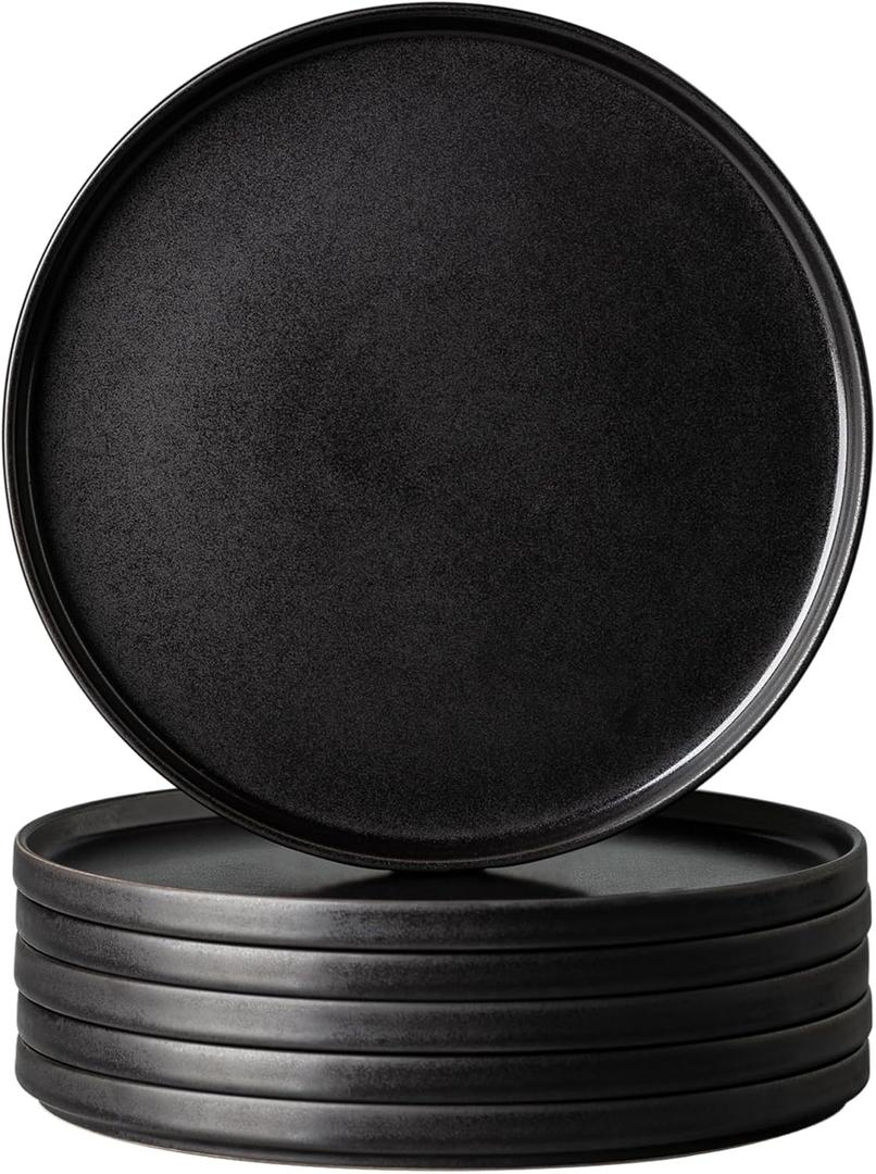 AmorArc Stoneware Dinner Plates Set of 6, 10.5 Inch Reactive Matte Glaze Ceramic Plates Set, Modern Dinnerware Dish set for Kitchen,Microwave, Dishwasher Safe, Scratch Resistant - Matte Black